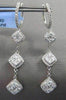 ESTATE LONG 1.68CT DIAMOND 18KT WHITE GOLD 3D SQUARE HALO HANGING EARRINGS