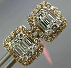 ESTATE LARGE 1.16CT ROUND & BAGUETTE DIAMOND 18K WHITE & ROSE GOLD STUD EARRINGS