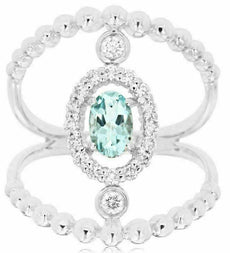 ESTATE .86CT DIAMOND & AAA AQUAMARINE 14K WHITE GOLD 3D ROUND & OVAL FLOWER RING
