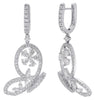 3.19CT DIAMOND 18KT WHITE GOLD 3D ROUND & PEAR SHAPE BUTTERFLY HANGING EARRINGS