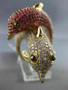 EXTRA LARGE 5.35CT DIAMOND & AAA PINK RUBY 18K ROSE GOLD DOUBLE DOLPHIN FUN RING