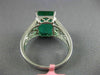 ESTATE LARGE 4.37CT DIAMOND & AAA EMERALD 18KT WHITE GOLD FLOWER ENGAGEMENT RING