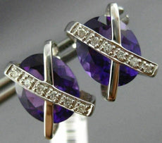 ESTATE LARGE 11.45CT DIAMOND & AAA AMETHYST 14KT WHITE GOLD OVAL X STUD EARRINGS