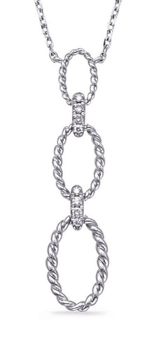 .06CT DIAMOND 14KT WHITE GOLD 3D OPEN OVAL LINK LOVE KNOT LARIAT LOVE NECKLACE