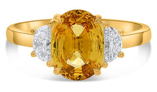 LARGE 2.70CT DIAMOND & AAA YELLOW SAPPHIRE 18KT YELLOW GOLD OVAL ENGAGEMENT RING