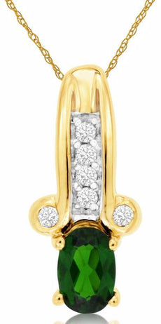 0.55CT DIAMOND & AAA RUSSALITE 14KT YELLOW GOLD 3D OVAL & ROUND FLOATING PENDANT