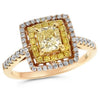LARGE 1.26CT WHITE & FANCY YELLOW DIAMOND 18KT ROSE GOLD CUSHION ENGAGEMENT RING
