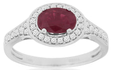 1.33CT DIAMOND & AAA RUBY 14KT WHITE GOLD SIDEWAYS OVAL & ROUND ENGAGEMENT RING