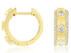 WIDE .64CT DIAMOND 14K YELLOW GOLD 3D OVAL & ROUND BEZEL HUGGIE HANGING EARRINGS