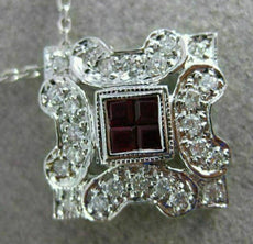 ANTIQUE .56CT DIAMOND & AAA RUBY 18K WHITE GOLD 3D SQUARE FILIGREE PENDANT #9375