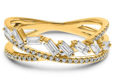 .44CT DIAMOND 14KT YELLOW GOLD ROUND & BAGUETTE CRISS CROSS INFINITY LOVE RING