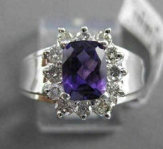 ESTATE 1.43CT DIAMOND & AAA AMETHYST 14KT WHITE GOLD EMERALD CUT CLUSTER RING