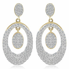 ESTATE .59CT DIAMOND 14KT YELLOW GOLD 3D OVAL CLUSTER FUN HANGING EARRINGS