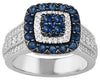 ESTATE 1.55CT DIAMOND & AAA SAPPHIRE 14KT WHITE GOLD 3D CLUSTER SQUARE LOVE RING