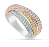 ESTATE WIDE 1.05CT DIAMOND 18K TRI COLOR GOLD 3D MULTI ROW CRISS CROSS LOVE RING