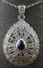 ESTATE LARGE 1.32CT DIAMOND & AAA SAPPHIRE 14KT WHITE GOLD 3D TEAR DROP PENDANT