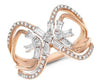 WIDE .57CT DIAMOND 14KT ROSE GOLD 3D ROUND & BAGUETTE FLOWER INFINITY LOVE RING