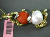 ESTATE LARGE .06CT DIAMOND CORAL PEARL 14K 2 TONE GOLD NUGGET FLOATING PENDANT