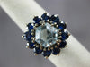 ESTATE 5.40CT AAA SAPPHIRE & AQUAMARINE 14KT WHITE GOLD FLOWER HEXAGON FUN RING