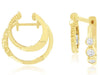 .30CT DIAMOND 14KT YELLOW GOLD ROUND 3 STONE DOUBLE HOOP HUGGIE HANGING EARRINGS