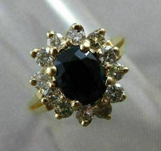 ESTATE 1.55CT DIAMOND & SAPPHIRE 14K YELLOW GOLD 3D FLOWER ENGAGEMENT RING 22333