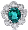 LARGE 7.38CT DIAMOND AAA EMERALD 18KT WHITE GOLD CUSHION & ROUND ENGAGEMENT RING