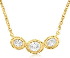 .38CT DIAMOND 14KT YELLOW GOLD OVAL CLASSIC BEZEL FILIGREE 3 STONE LOVE NECKLACE