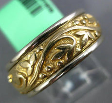 ESTATE WIDE 18K 2 TONE GOLD HAND CARVED FILIGREE SOLID ETERNITY ANNIVERSARY RING