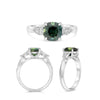 2.40CT DIAMOND AAA GREEN SAPPHIRE PLATINUM CUSHION & PEAR SHAPE ENGAGEMENT RING