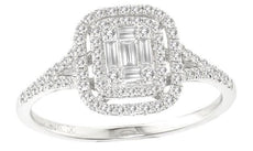 ESTATE .40CT DIAMOND 14KT WHITE GOLD 3D ROUND & BAGUETTE HALO ANNIVERSARY RING