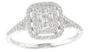 ESTATE .40CT DIAMOND 14KT WHITE GOLD 3D ROUND & BAGUETTE HALO ANNIVERSARY RING