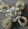 ESTATE 1.05CT WHITE & PINK DIAMOND 18K 2 TONE GOLD 3D FLOWER BY THE YARD PENDANT
