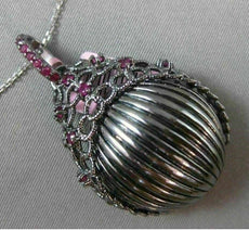 ESTATE LARGE .40CT RUBY 14KT BLACK GOLD 3D HANDCRAFTED SHELL FILIGREE  PENDANT