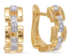.15CT DIAMOND 14K 2 TONE GOLD 3D SQUARE LOVE KNOT FUN LEVERBACK HANGING EARRINGS