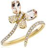 1.34CT DIAMOND & AAA MORGANITE 14KT YELLOW GOLD ROUND & OVAL BUTTERFLY LOVE RING