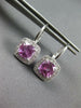 3.0CT DIAMOND & PINK TOPAZ 14KT WHITE GOLD CUSHION SQUARE HALO HANGING EARRINGS