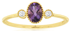 0.46CT DIAMOND & AAA AMETHYST 14KT YELLOW GOLD 3D OVAL & ROUND 3 STONE FUN RING