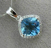 ESTATE 2.92CT DIAMOND & BLUE TOPAZ 14KT WHITE GOLD SQUARE HALO FILIGREE PENDANT