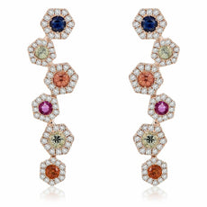 1.17CT DIAMOND & MULTI COLOR SAPPHIRE 14KT ROSE GOLD MULTI HEXAGON EARRINGS