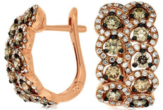 WIDE 1.7CT WHITE & CHOCOLATE FANCY DIAMOND 14K ROSE GOLD FLOWER HANGING EARRINGS