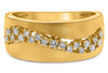 WIDE .23CT DIAMOND 14K YELLOW GOLD 3D ROUND MATTE AND SHINY DOUBLE WAVE FUN RING