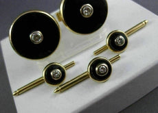 ESTATE LARGE .75CT DIAMOND & ONYX 14K YELLOW CIRCULAR CUFFLINKS & SHIRT STUD SET