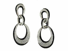 ESTATE 1.55CT WHITE & BLACK DIAMOND 14K WHITE GOLD 3D LOVE KNOT HANGING EARRINGS