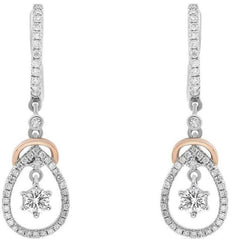 .91CT DIAMOND 14KT WHITE & ROSE GOLD 3D SOLITAIRE TEAR DROP FUN HANGING EARRINGS