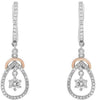 .91CT DIAMOND 14KT WHITE & ROSE GOLD 3D SOLITAIRE TEAR DROP FUN HANGING EARRINGS