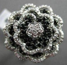 ESTATE MASSIVE .72CTW BLACK & WHITE DIAMOND 18KT WHITE GOLD 3D FLOWER RING