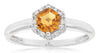 ESTATE .58CT DIAMOND & AAA CITRINE 14K WHITE GOLD 3D ROUND HEXAGON HALO FUN RING