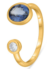 1.21CT DIAMOND & AAA SAPPHIRE 14KT YELLOW GOLD OVAL & ROUND SOLITAIRE LOVE RING