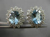 ESTATE LARGE 5.95CT DIAMOND & AQUAMARINE 14KT WHITE GOLD 3D OVAL FLOWER EARRINGS
