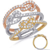 LARGE .82CT DIAMOND 14KT TRI COLOR GOLD 3D MULTI ROW HEART SHAPE LOVE KNOT RING